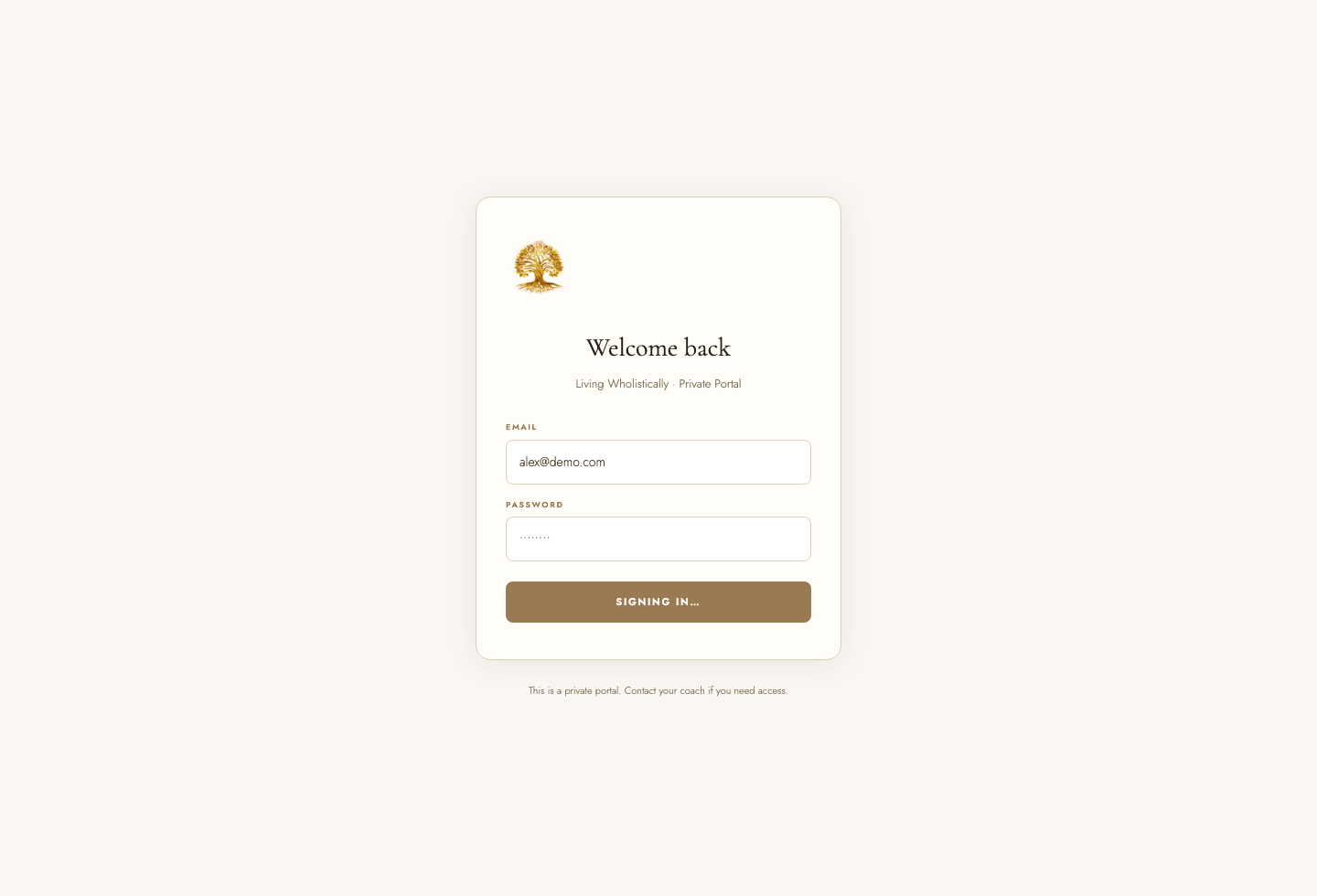 Living Wholistically private client portal overview